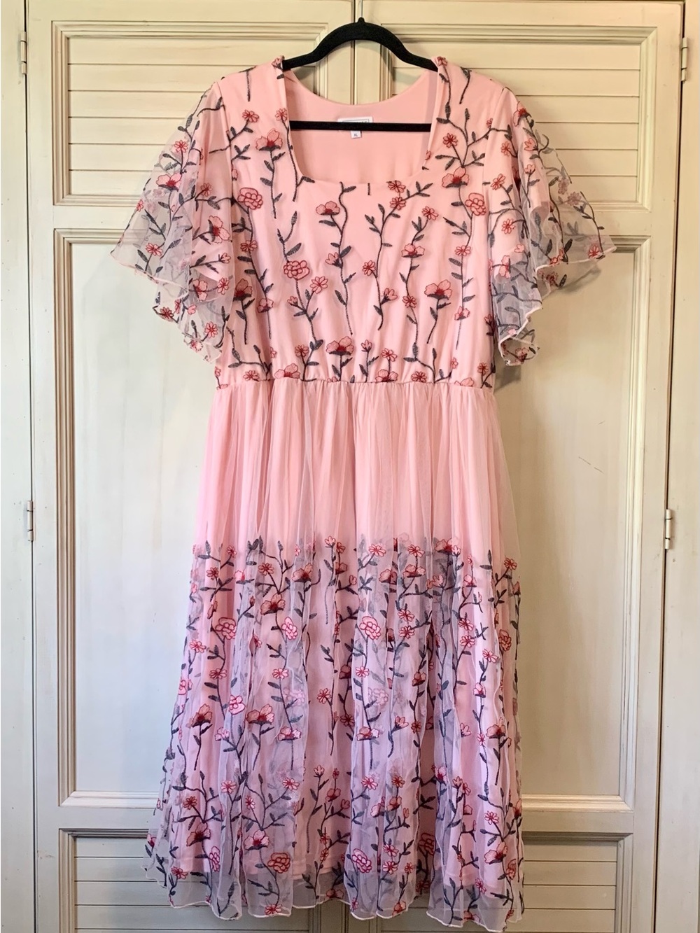 Floral Embroidered Tulle Dress Coquette Fairy Whimsical Fairycore Cottagecore XL